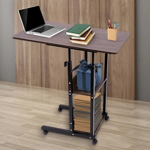 C-Shaped Side Table Height Adjustable Bed Sofa End Table Storage Shelf w/ Wheels - Picture 1 of 20