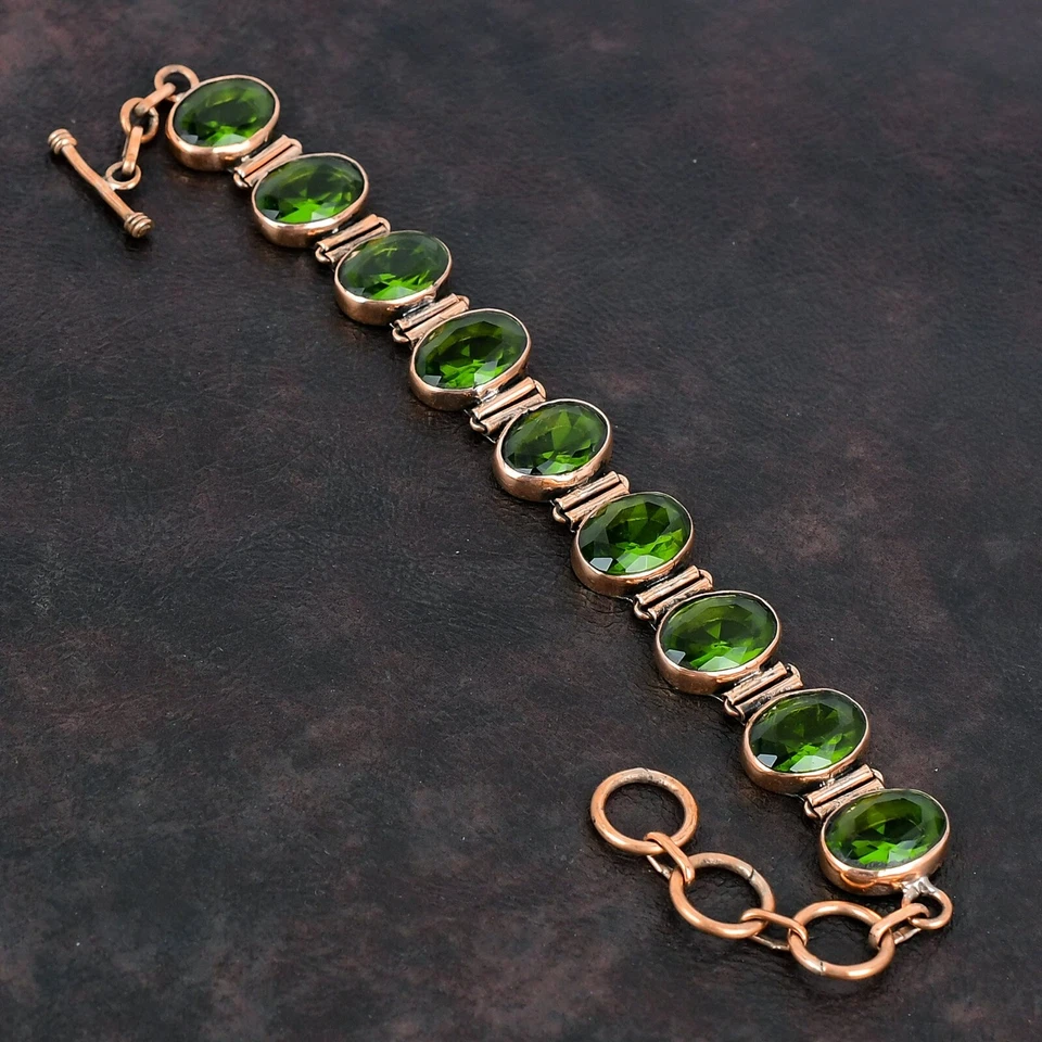 Mujer Día Oferta Peridoto Piedras Preciosas Hija Boda Bisel Pulsera Joyería Cobre Foto 1 de 4