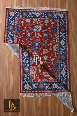 Oushak Hand-knotted Red/Blue Contemporary Rugs for living area & Office - Image 1 of 4