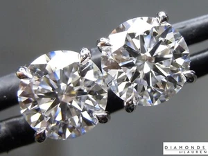 2.50ctw D VS1 Round Lab Grown Diamond Earrings R10882 Diamonds by Lauren - Picture 1 of 9
