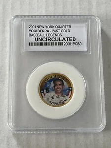 Yogi Berra 2001 New York 24KT Gold Uncirculated Quarter Baseball WCG Yankees HOF - Picture 1 of 5