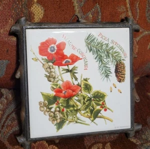 PUNZE 1995 MARJOLEIN BASTIN Gusseisen Fliesenuntersetzer Wanddeko "Kiefer & Anemone" - Bild 1 von 6