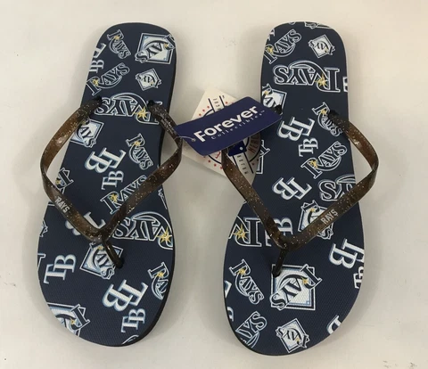 tampa bay rays flip flop Women's xl  size 10/11 Beach Baseball MLB Navy Blue New Cover