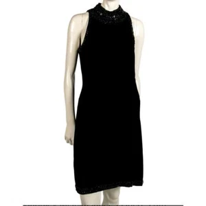 Vintage Badgley Mischka Black Beaded Velvet Evening Dress - Size 4 - Picture 1 of 8