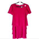 Julian Wilder Hot Pink Short Tulip Sleeve Tiered Ruf Party Dress Size 14