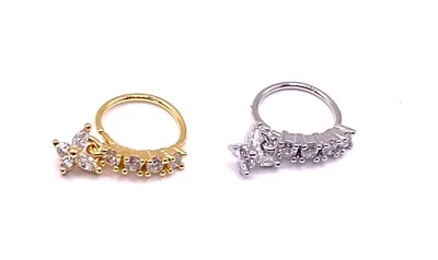 clear crystal nose ring with a butterfly dangle ear hoop 20 gauge - Image 1 of 4