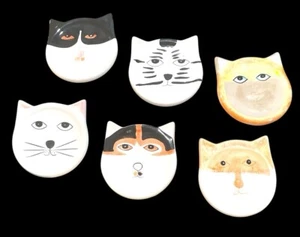Ceramic Cat Face Coasters By BANDWAGON INC. 2001 Set of 6 And 4”x4” - Picture 1 of 3
