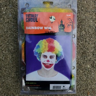 Totally Ghoul Multi Colored Rainbow Clown Halloween Wig Costume, New In Package - Image 1 of 2