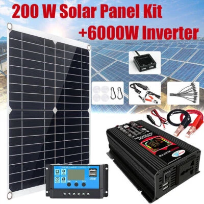 6000W Complete Solar Panel Kit with Controller & Inverter Home 110V Grid System - Image 1 of 4