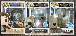 FUNKO POP GUARDIANS OF THE GALAXY COMBO GROOT #1213, BABY ROCKET #1208, & STAR- - Picture 1 of 9