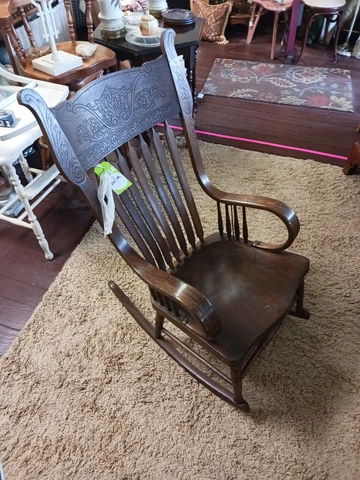 Antique Solid Oak wooden Rocking Chair. 44" tall, 33" deep, 24" tall Cover