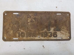 1936 IOWA License Plate 54-871 - Picture 1 of 1