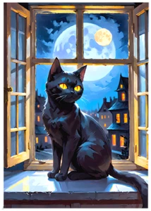 SPOOKY WINDOW BLACK CAT * Custom ACEO * Novelty * JUST CATS * Art Card * ATC - Picture 1 of 2
