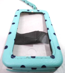 Turquoise &Dot Leather Cell Phone Cover with Credit Card Hold & Wristlet Strap - Picture 1 of 14