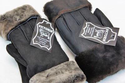 REAL GENUINE SHEEPSKIN SHEARLING LEATHER GLOVES UNISEX Fur Winter 2 Colors S-2XL - Image 1 of 4