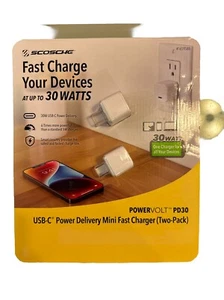 Scosche Powervolt PD30 30W USB-C Mini Fast Chargers, 2 Pack, 6X More Powerful. - Picture 1 of 2