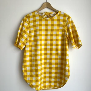 COS Women's Yellow Gingham Check Blouse Short Sleeve Scoop Back - EU 38 AU 10 - Picture 1 of 10