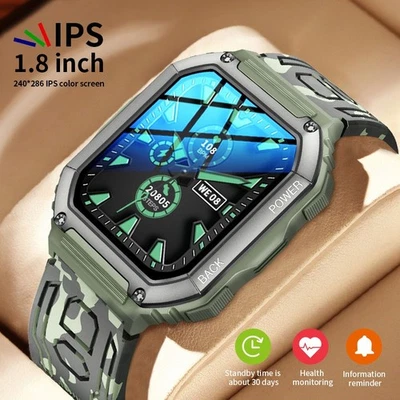 Militär Smartwatch Herren mit Telefonfunktion Armbanduhr Sport Für Android IOS - Bild 1 von 4