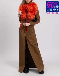 RRP€1540 DSQUARED2 Raccoon Fur Gilet IT38 US2 XS Orange Cropped Made in Italy - Picture 1 of 9