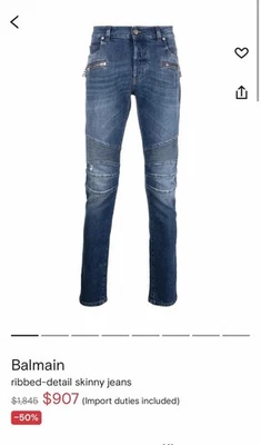 Jeans masculino Balmain Paris Moto 34x32 azul desbotado lavagem média feito na Itália - Imagem 1 de 4