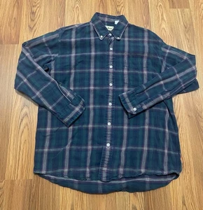 Camisa L.L.Bean Para Hombre Mediana Franela Portuguesa A Cuadros Azul Marino - Imagen 1 de 9