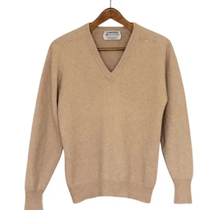 Maglione vintage Tundra cashmere cammello classico scollo a V made in Ireland - Foto 1 di 11