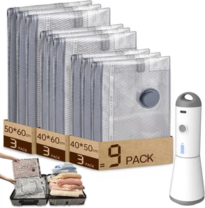 Sacchetti Sottovuoto Vestiti Con Pompa Sottovuoto Senza Fili, 9 Pezzi (3 * 40X50 - Foto 1 di 12