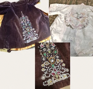 Antique VICTORIAN Edwardian *VELVET JEWELED DOLL CAPE & 1920s SILK DRAGON ROBE - Picture 1 of 14