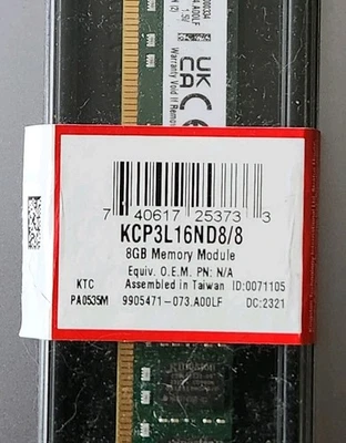 Kingston 8GB PC3L-12800 DDR3-1600MHz KCP3L16ND8/8 1.5V NON-ECC Decktop - Image 1 of 3