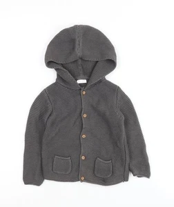Next Grey Unisex Baby Cardigan 12-18 Months Hooded Knit - Picture 1 of 12