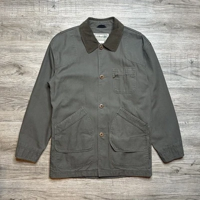 Vintage LL Bean Men’s Gray Canvas Chore Field Barn Coat Jacket Sz Small Plaid  - Image 1 of 4