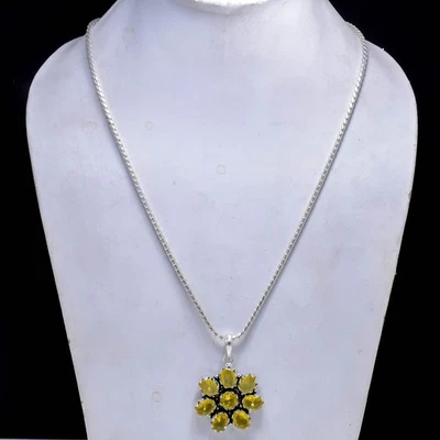 Yellow Citrine Gemstone Handmade 925 Sterling Silver Jewelry Necklace Size-20" - Image 1 of 4