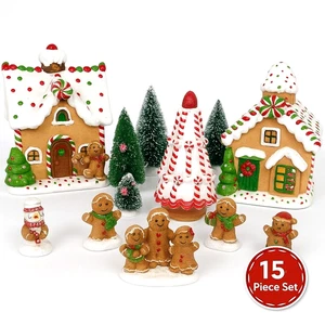 Lighted Gingerbread House Village 15-Pc Tabletop Set Holiday Time - Picture 1 of 16