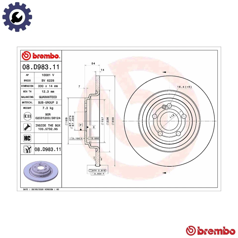 2x BRAKE DISC 08.D983.11 FOR MERCEDES-BENZ OM 654.920 2.0L 4cyl GLE 2.9L 6cyl - Image 1 of 4