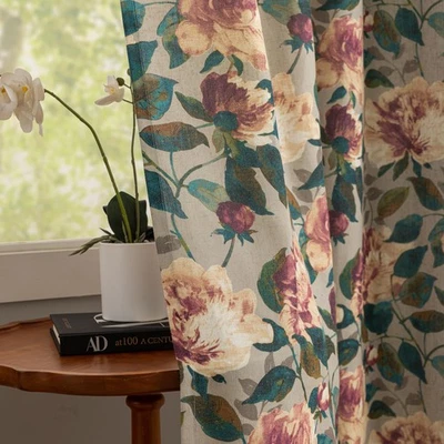 Mezcla de cortinas de plantas de lino 72 pulgadas de largo - elegantes cortinas de jardín de hojas florales... Foto 1 de 4