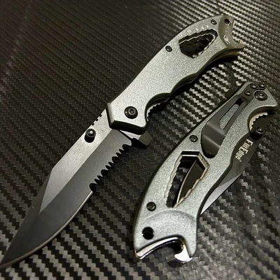 7.5” Gray Tactical 5 in 1 Spring Assisted Open Blade Folding Pocket Knife w/Clip - Image 1 of 4