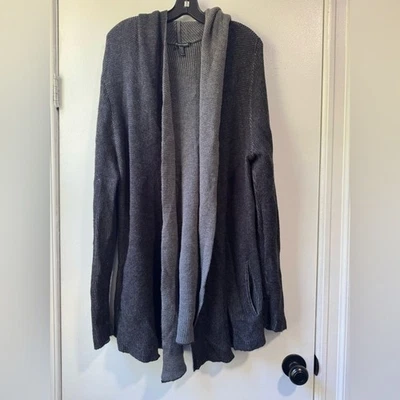 Cárdigan con capucha para mujer Eileen Fisher negro/gris lana marina frente abierto talla XL Foto 1 de 4