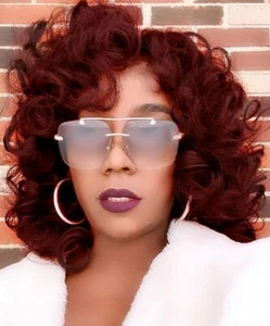 10pcs Wholesale Short Burgundy Red Loose Curly Wigs with Bangs for Black Women - Picture 1 of 9