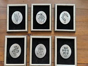 Set Of 6 Framed Pewter Houseplant Plaques - Picture 1 of 9
