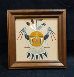Vintage Indianer Navajo Sandmalerei Sonne Kreatur signiert E Allen 7,5" - Bild 1 von 6