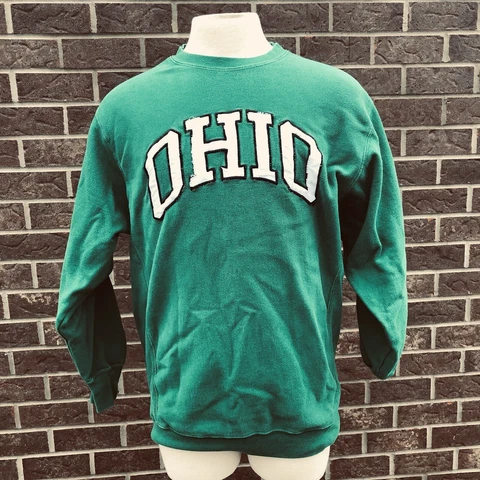 Vintage OHIO Bobcats Green Reverse Weave Tackle Twill Spellout Sweatshirt XL Cover