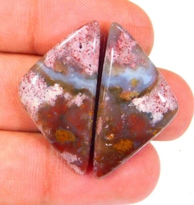 36.CT 100% NATURAL MULTI BLOODSTONE MACTHED PAIR FANCY CABOCHON GEMSTONE CB=344 - Picture 1 of 6