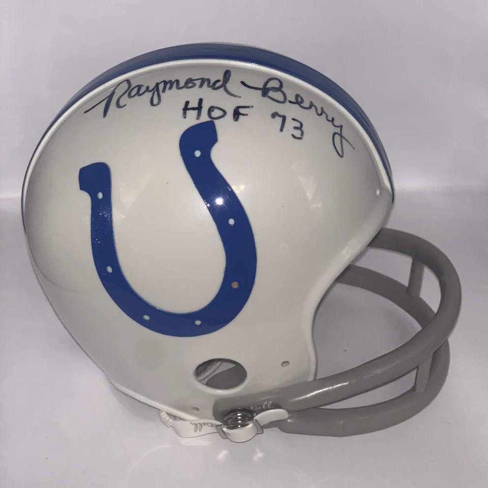 RAYMOND BERRY Autographed "HOF 73" Insc Indianapolis Colts Mini Helmet Tristar - Image 1 of 4