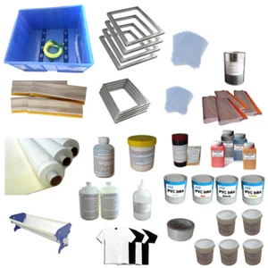 Full Set 4 Color Screen Printing Kit Mesh Fabric Squeegee Ink Materials Supply - Picture 1 of 3