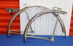 OEM Huffy Eldorado & OTHERS Chrome 26' Front Rear Fender Set 1960's For RIDERS - Picture 1 of 12