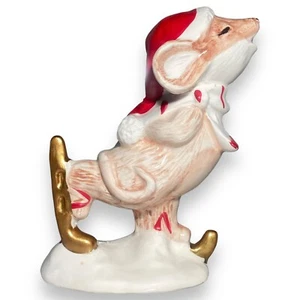 Mouse Mice in Santa Hat Ice Skating Ceramic & Porcelain Figurine Christmas Decor - Picture 1 of 9