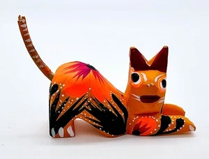 Cat Alebrije Mexican Woodcarving New Folk Art Fantastical Oaxaca Orange Kitty - Picture 1 of 8