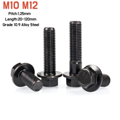 M10x1.25 M12x1.25 Fine Pitch Hexagon Flange Bolts Black Grade 10.9 Flange Screws - Bild 1 von 4