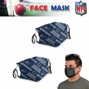 Dallas Cowboys NFL Football Quality Fabric Face Mask Cotton Cloth USA 2 Pack - Picture 1 of 5