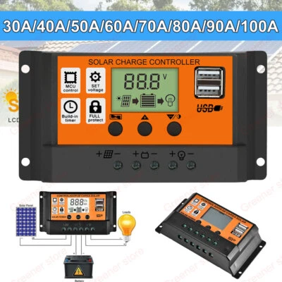 MPPT Solar Panel Regulator Charge Controller Auto Focus Tracking 30-100A 12V/24V